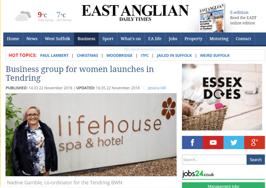getting my BWN coordinator business woman nadine gamble in the east anglian daily times