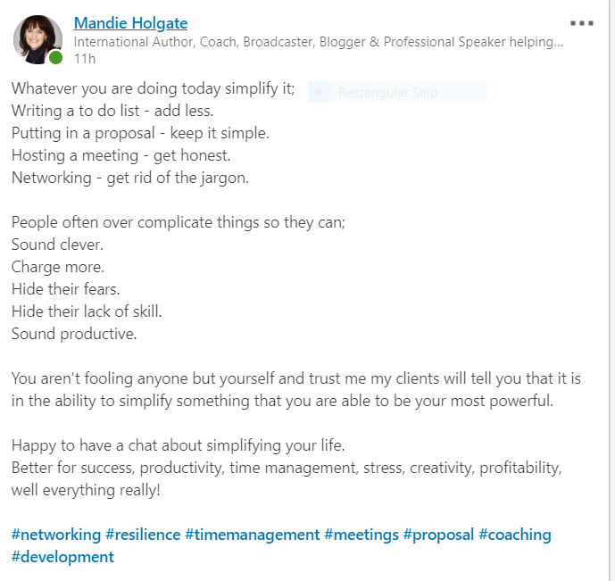 Linkedin Mandie Holgate simple goals