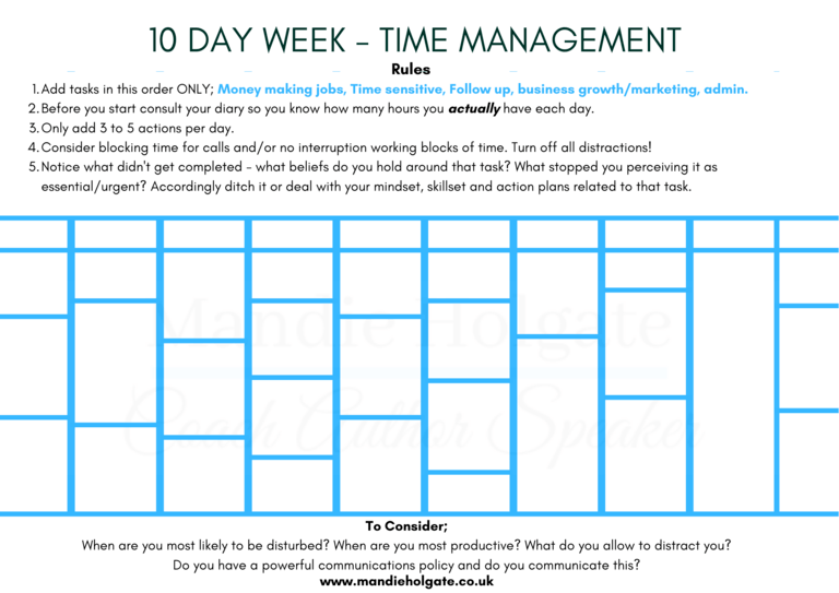 Time Management – too many jobs and not enough time – The 10 day plan