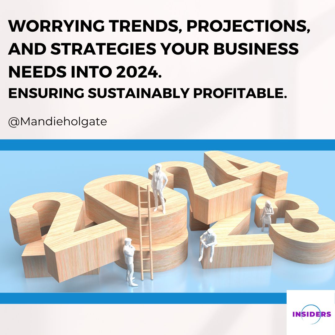 Worrying trends, projections, and strategies your small business needs into 2024 to ensure you're sustainably profitable.